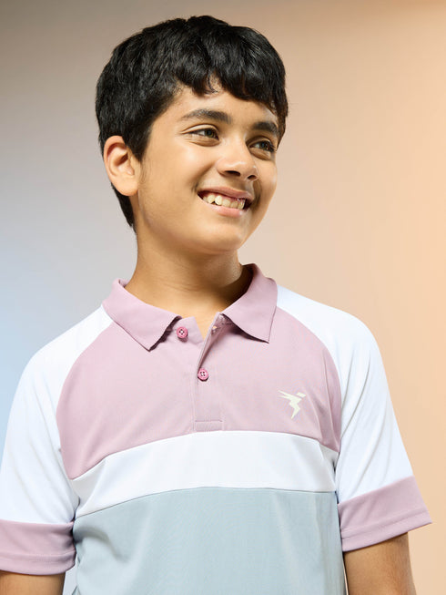 Boys Colorblock Slim Fit Polo Sports T-shirt with TECHNO DRY