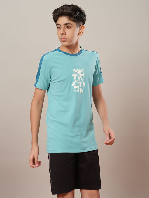 Boys Printed Slim Fit Round Neck Sports T-shirt with TECHNO DRY