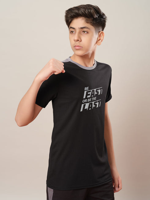 Boys Printed Slim Fit Round Neck Sports T-shirt with TECHNO DRY