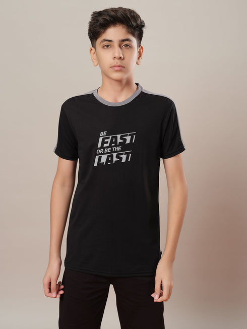 Boys Printed Slim Fit Round Neck Sports T-shirt with TECHNO DRY