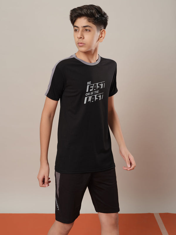 Boys Printed Slim Fit Round Neck Sports T-shirt with TECHNO DRY