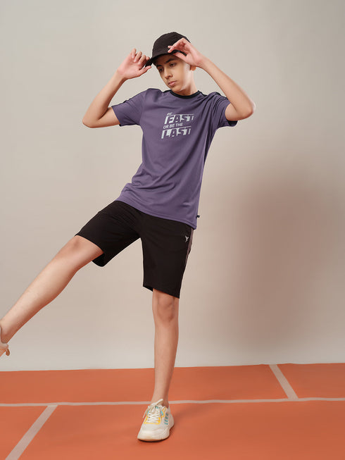Boys Printed Slim Fit Round Neck Sports T-shirt with TECHNO DRY