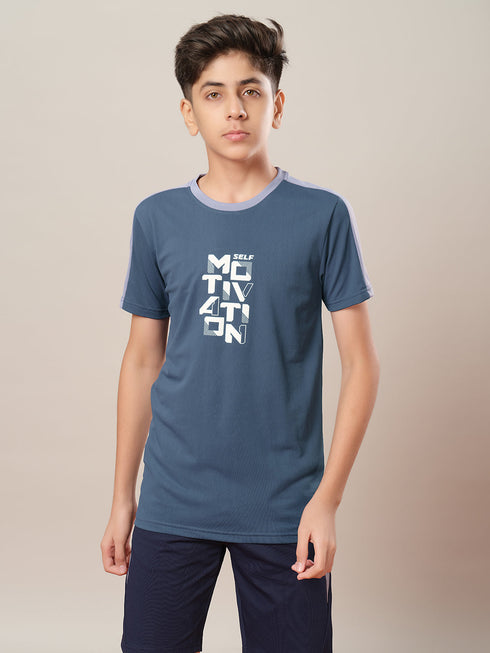 Boys Printed Slim Fit Round Neck Sports T-shirt with TECHNO DRY