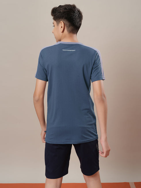 Boys Printed Slim Fit Round Neck Sports T-shirt with TECHNO DRY