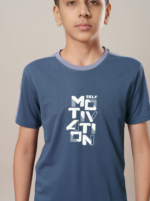 Boys Printed Slim Fit Round Neck Sports T-shirt with TECHNO DRY