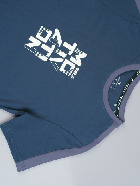 Boys Printed Slim Fit Round Neck Sports T-shirt with TECHNO DRY
