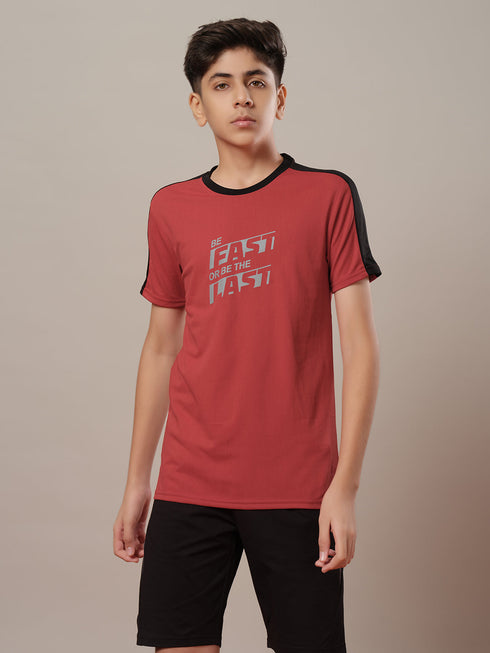 Boys Printed Slim Fit Round Neck Sports T-shirt with TECHNO DRY