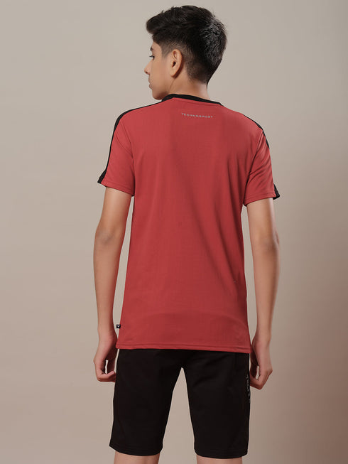 Boys Printed Slim Fit Round Neck Sports T-shirt with TECHNO DRY