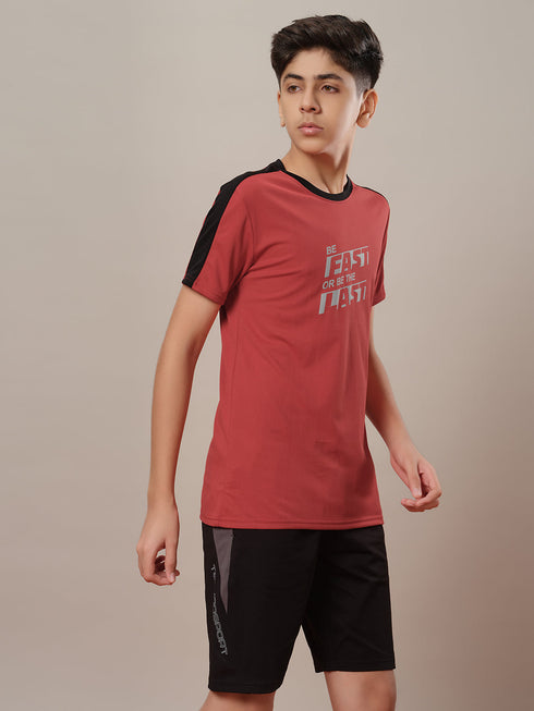Boys Printed Slim Fit Round Neck Sports T-shirt with TECHNO DRY
