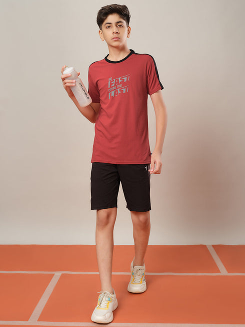 Boys Printed Slim Fit Round Neck Sports T-shirt with TECHNO DRY