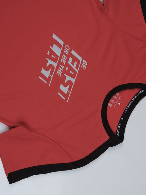 Boys Printed Slim Fit Round Neck Sports T-shirt with TECHNO DRY