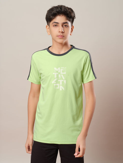 Boys Printed Slim Fit Round Neck Sports T-shirt with TECHNO DRY