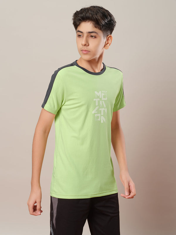 Boys Printed Slim Fit Round Neck Sports T-shirt with TECHNO DRY