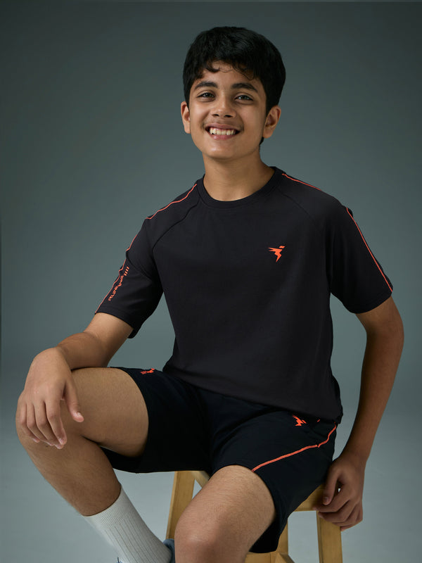 Boys Solid Slim Fit Round Neck Sports T-shirt with COTFLEX