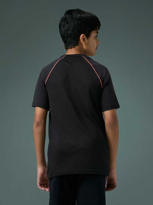 Boys Solid Slim Fit Round Neck Sports T-shirt with COTFLEX