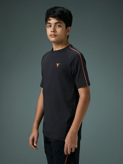 Boys Solid Slim Fit Round Neck Sports T-shirt with COTFLEX