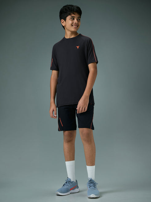 Boys Solid Slim Fit Round Neck Sports T-shirt with COTFLEX