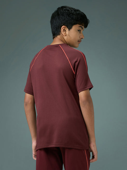 Boys Solid Slim Fit Round Neck Sports T-shirt with COTFLEX