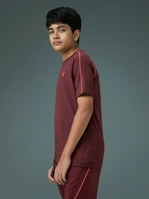 Boys Solid Slim Fit Round Neck Sports T-shirt with COTFLEX