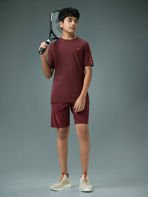 Boys Solid Slim Fit Round Neck Sports T-shirt with COTFLEX