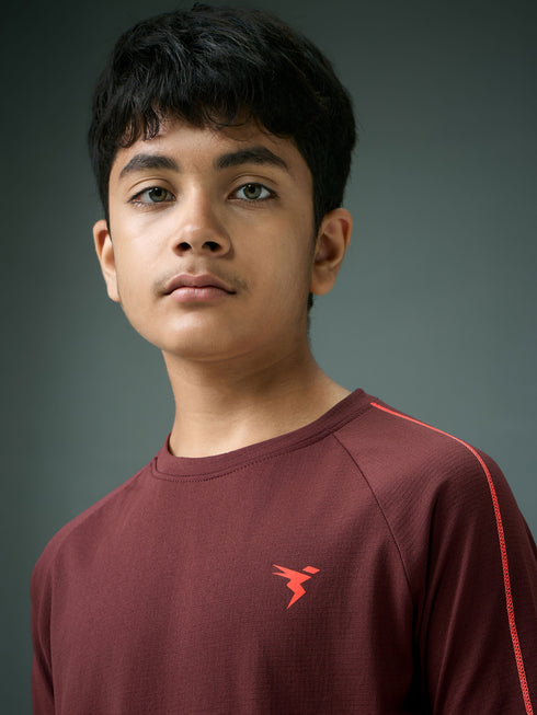 Boys Solid Slim Fit Round Neck Sports T-shirt with COTFLEX