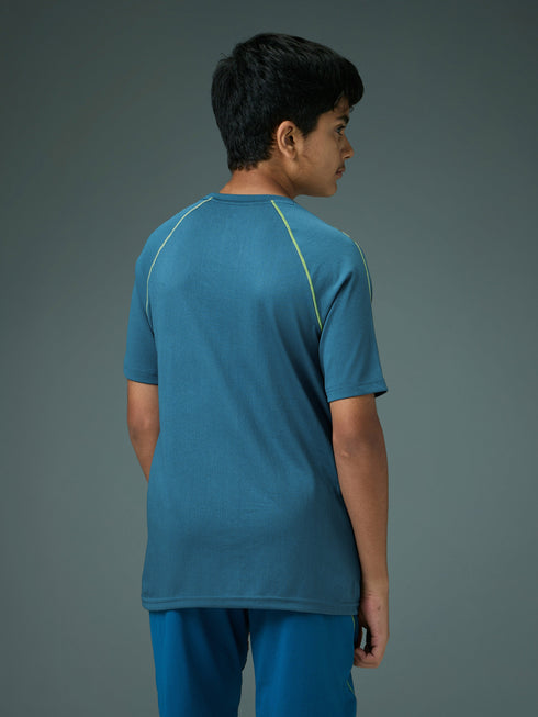 Boys Solid Slim Fit Round Neck Sports T-shirt with COTFLEX
