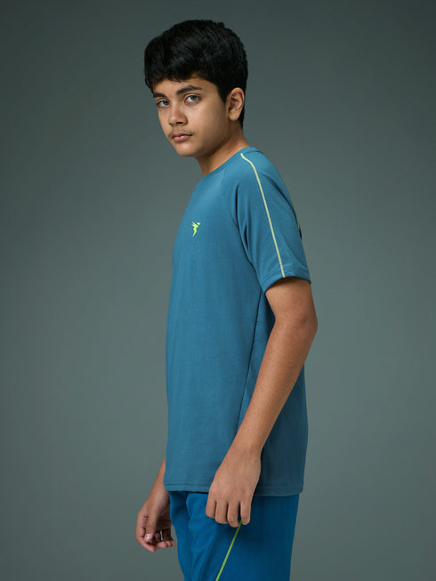 Boys Solid Slim Fit Round Neck Sports T-shirt with COTFLEX