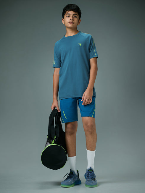 Boys Solid Slim Fit Round Neck Sports T-shirt with COTFLEX