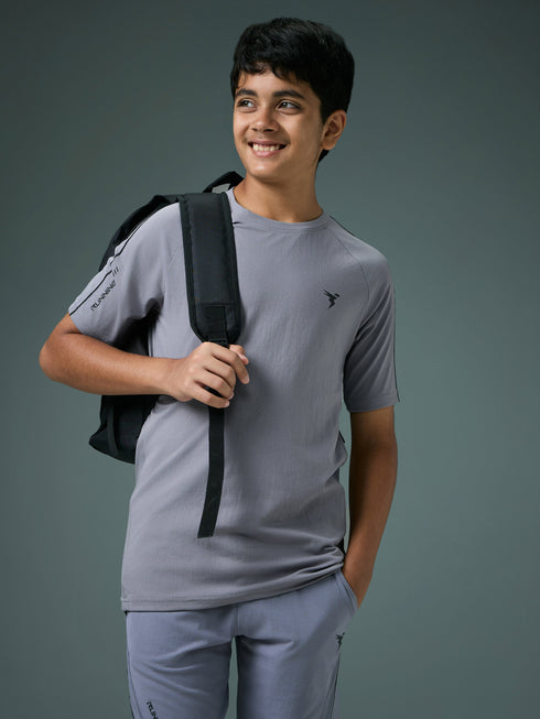 Boys Solid Slim Fit Round Neck Sports T-shirt with COTFLEX