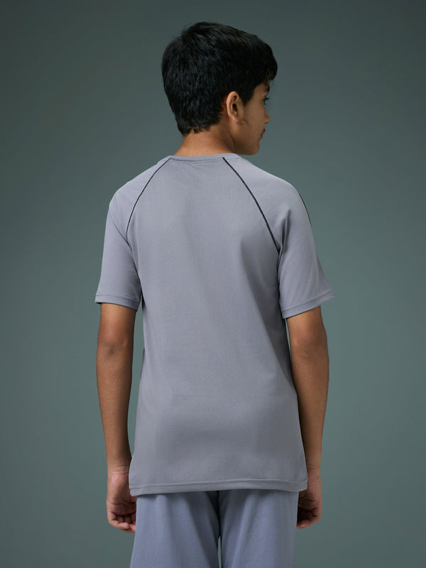 Boys Solid Slim Fit Round Neck Sports T-shirt with COTFLEX