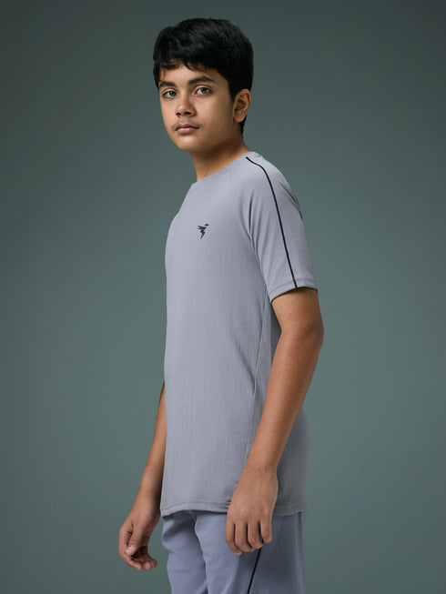 Boys Solid Slim Fit Round Neck Sports T-shirt with COTFLEX