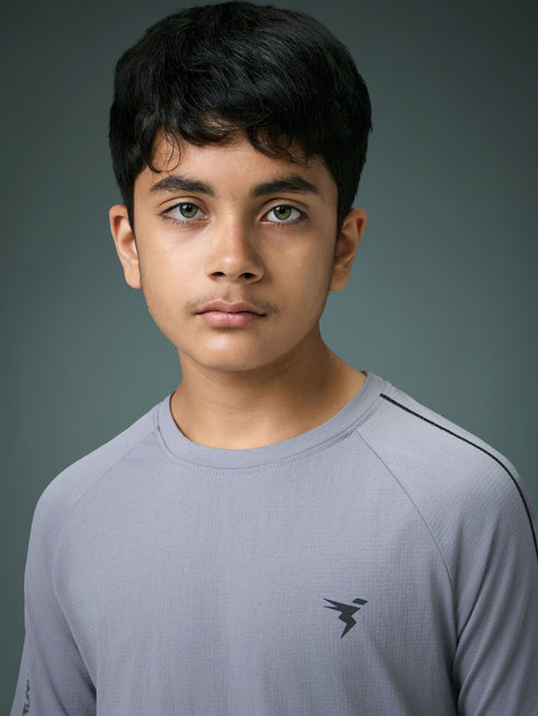 Boys Solid Slim Fit Round Neck Sports T-shirt with COTFLEX