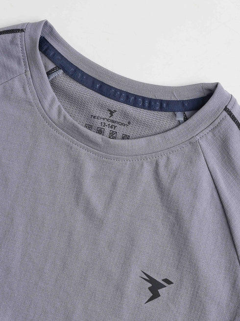 Boys Solid Slim Fit Round Neck Sports T-shirt with COTFLEX