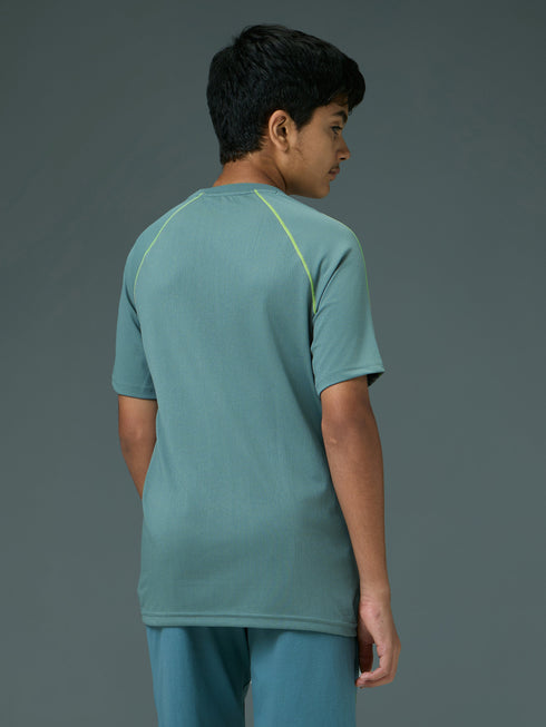 Boys Solid Slim Fit Round Neck Sports T-shirt with COTFLEX