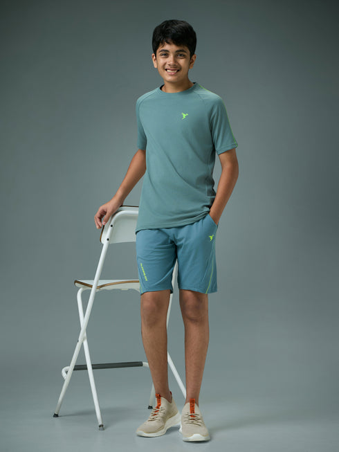 Boys Solid Slim Fit Round Neck Sports T-shirt with COTFLEX