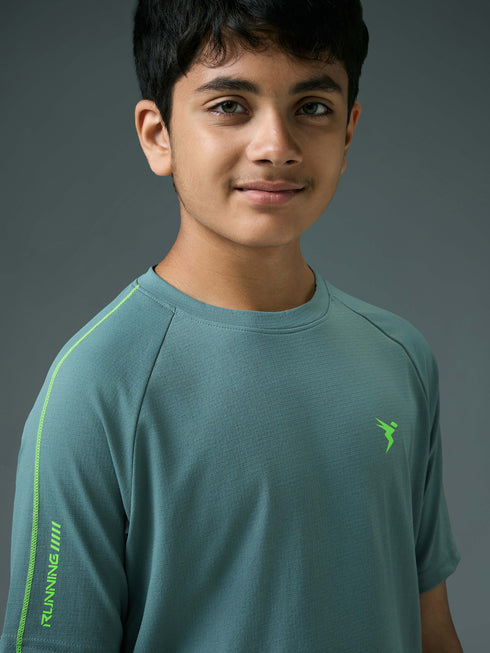 Boys Solid Slim Fit Round Neck Sports T-shirt with COTFLEX