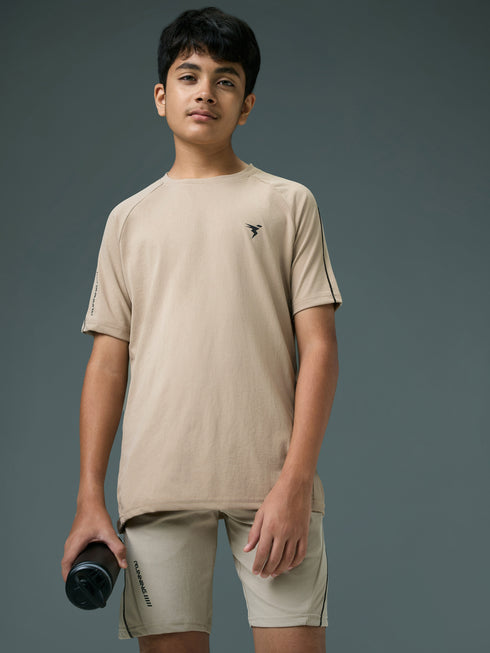 Boys Solid Slim Fit Round Neck Sports T-shirt with COTFLEX