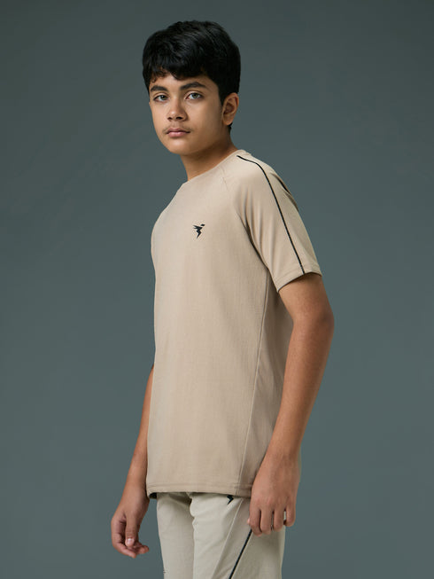 Boys Solid Slim Fit Round Neck Sports T-shirt with COTFLEX