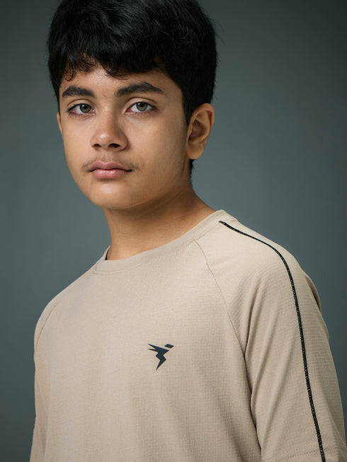 Boys Solid Slim Fit Round Neck Sports T-shirt with COTFLEX