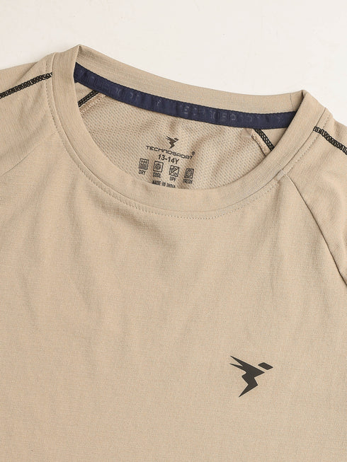 Boys Solid Slim Fit Round Neck Sports T-shirt with COTFLEX