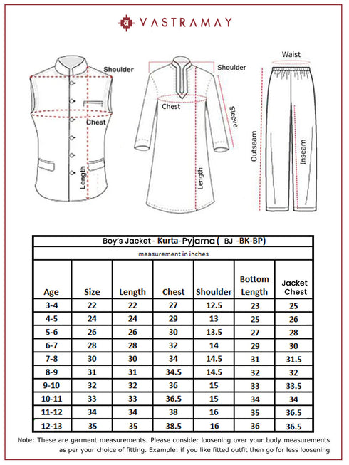 Boy's' Rust Jacket, Kurta And Pyjama Set