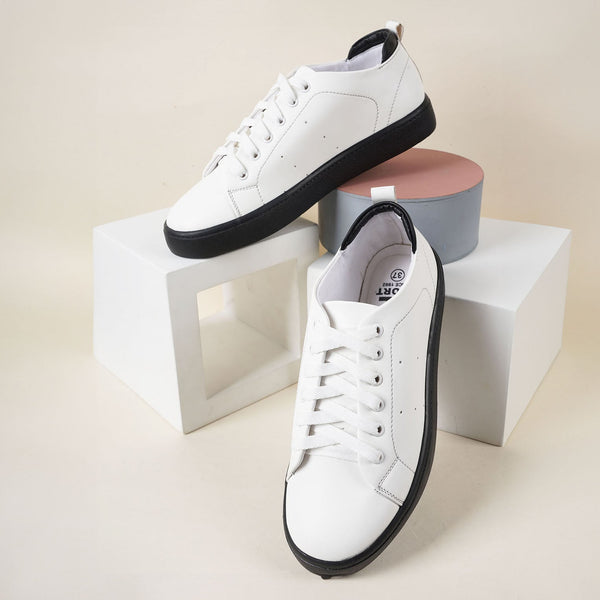 Women's White Lace-Up Casual Sneakers