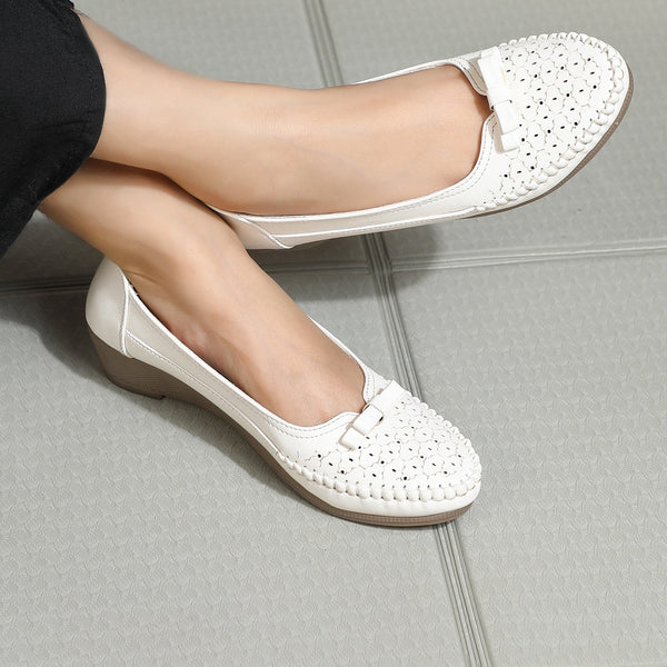 Women's Perforated Wedge Moccasins with Bow Detail