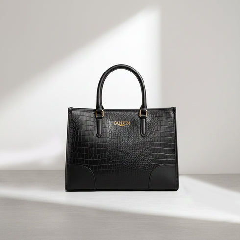Carlton London Black Croc Textured Structured Bag CLLP 817 Black