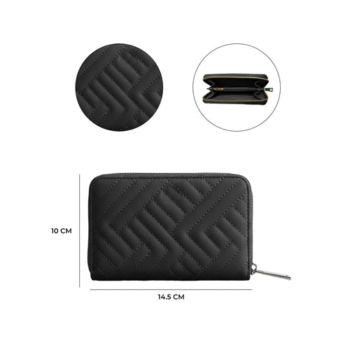Carlton London Black Quilted Zip Around Wallet CLHB 38