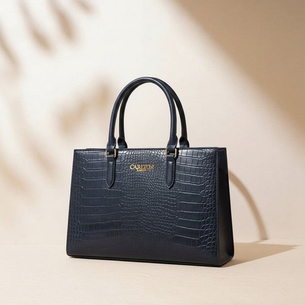 Carlton London Navy Croc Textured Structured Bag CLLP 817 Navy