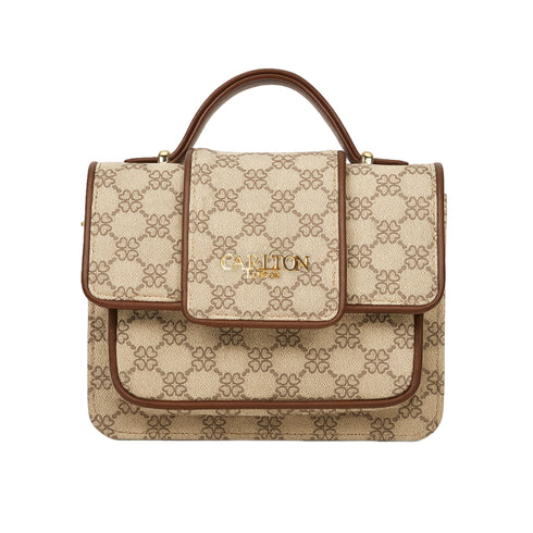 Carlton London Eleonara Black & Gold Trim Structured Handbag CLLP 986 CREAM_