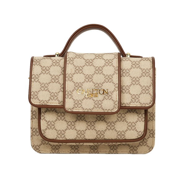Carlton London Eleonara Black & Gold Trim Structured Handbag CLLP 986 CREAM_