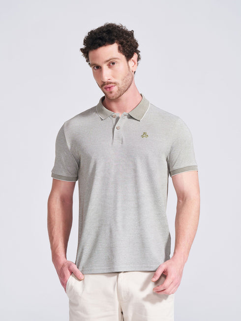 Men's Olive Self Design Polo Collar T-Shirt