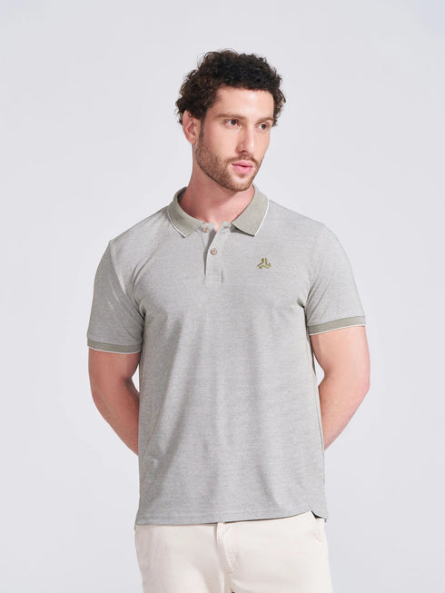 Men's Olive Self Design Polo Collar T-Shirt